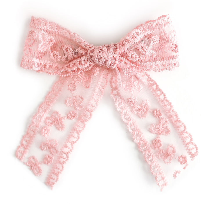 girls' light pink lace bow on clip