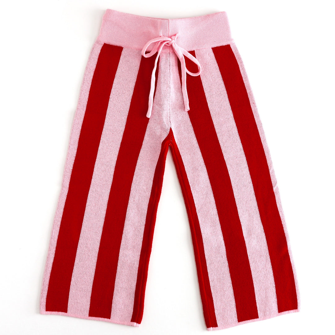 girls cotton knit red and pink striped sweater pants with drawstring waistband to match back to school collection