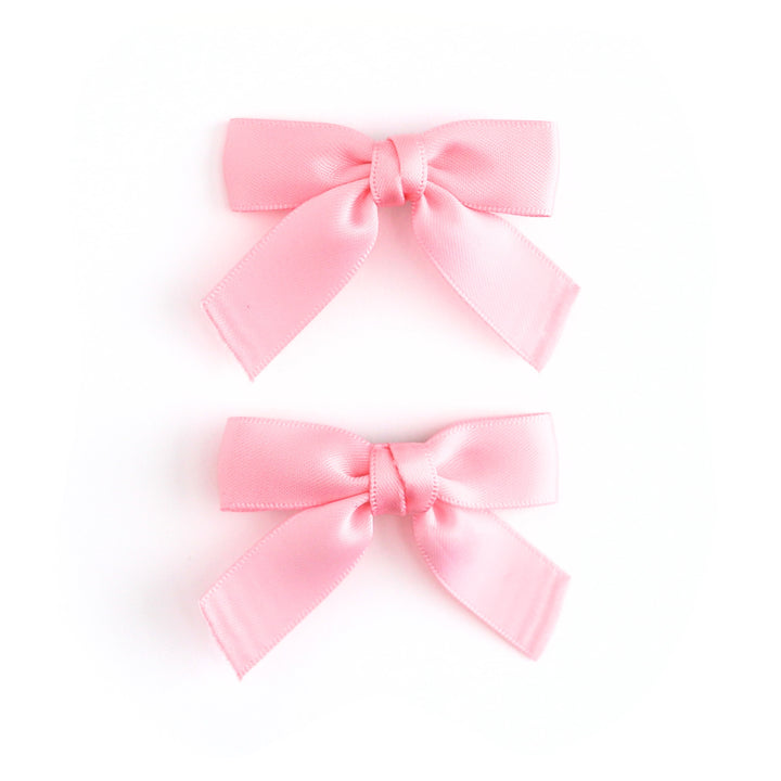 girls' petite pink satin ribbon pigtail bows on clips