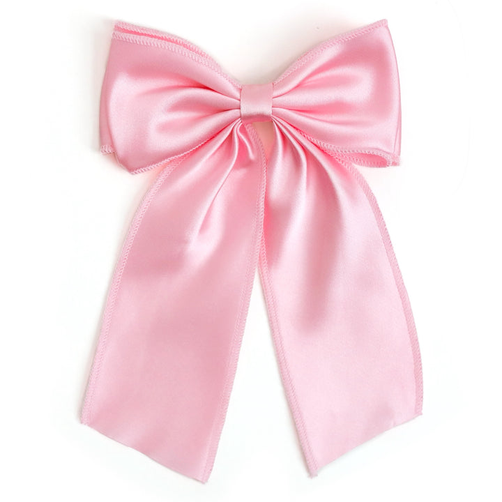 girls' light pink pink satin long tail holiday bow on clip