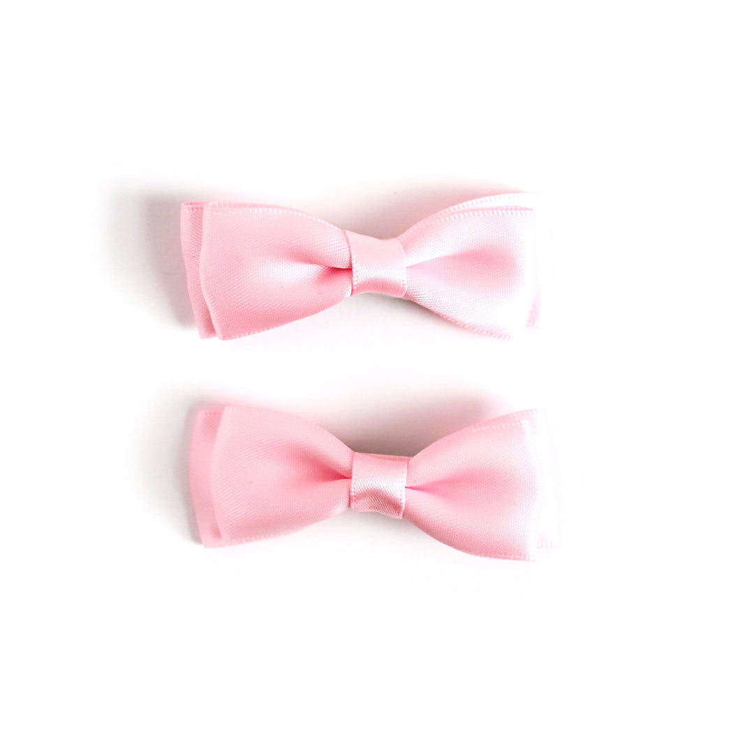 light pink satin pigtail bows on clips