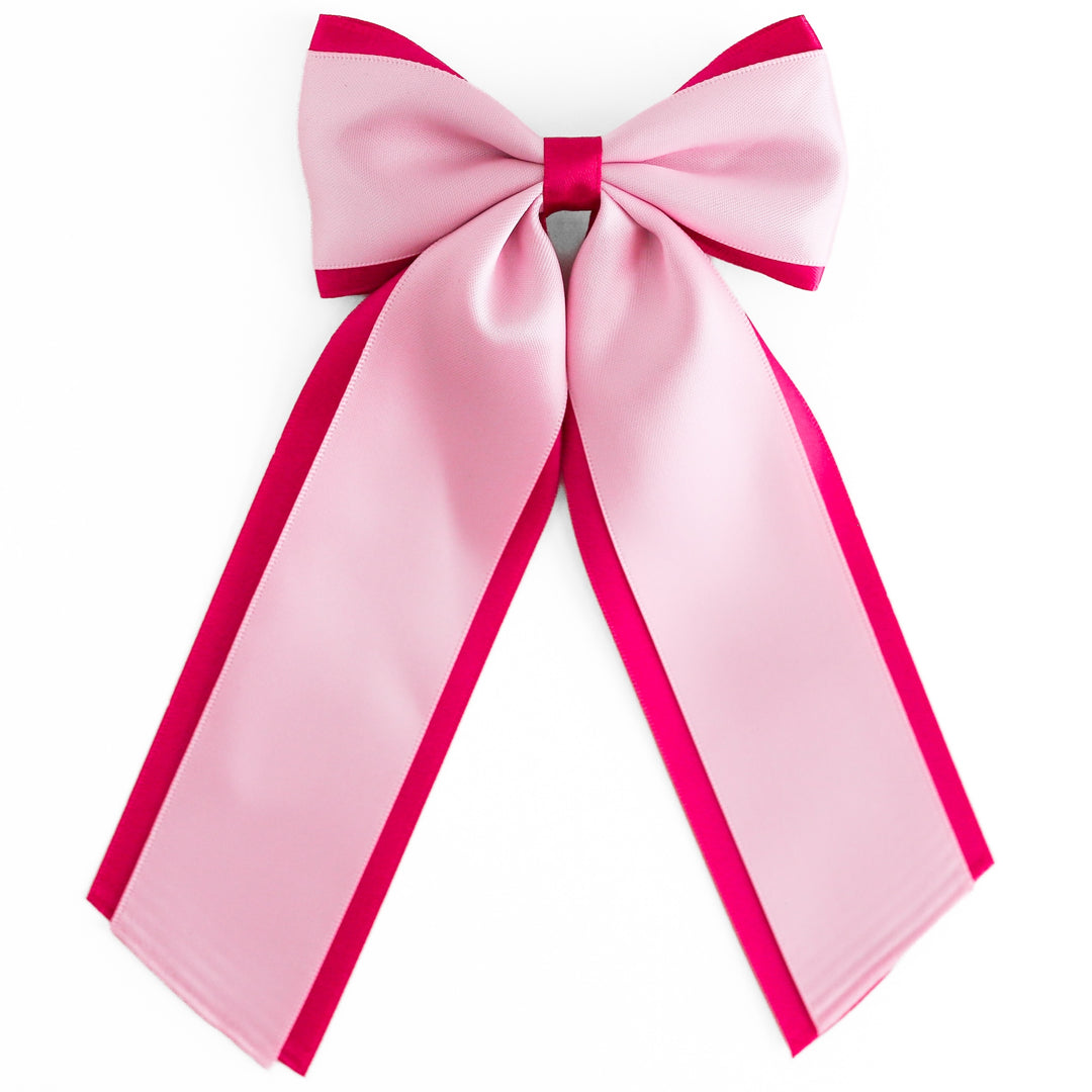 girls' bright pink and light pink layered wide ribbon hair bow on clip