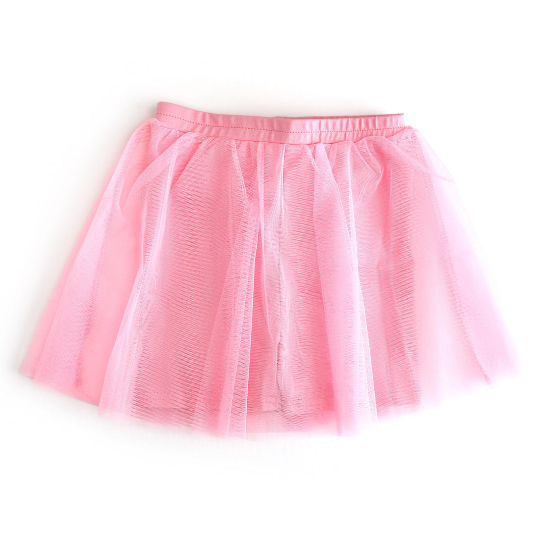 girls pink tutu skirt with elastic waistband and built in pink biker shorts