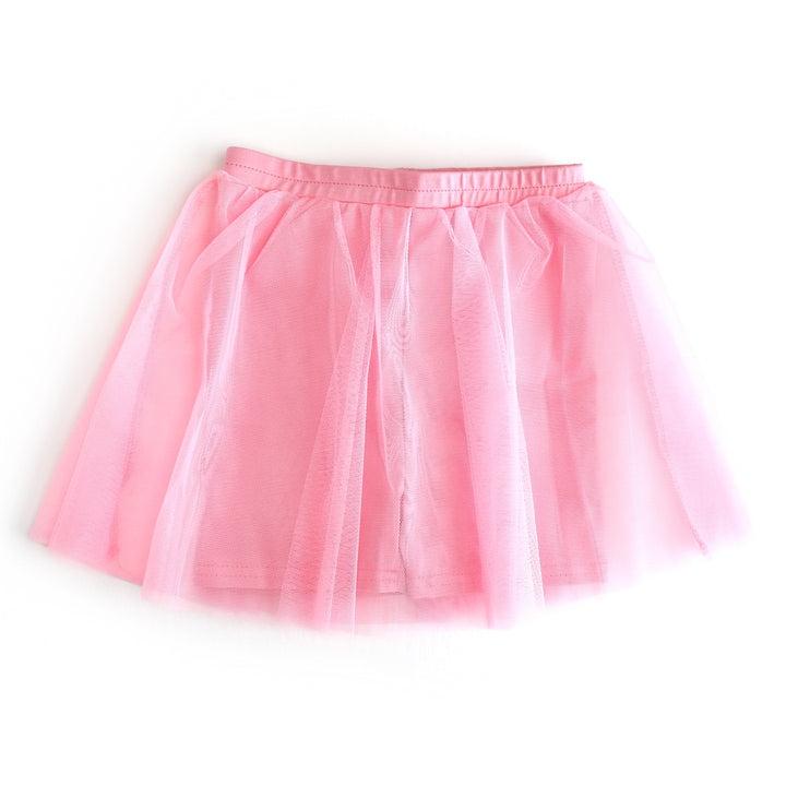 girls pink tutu skirt with elastic waistband and built in pink biker shorts