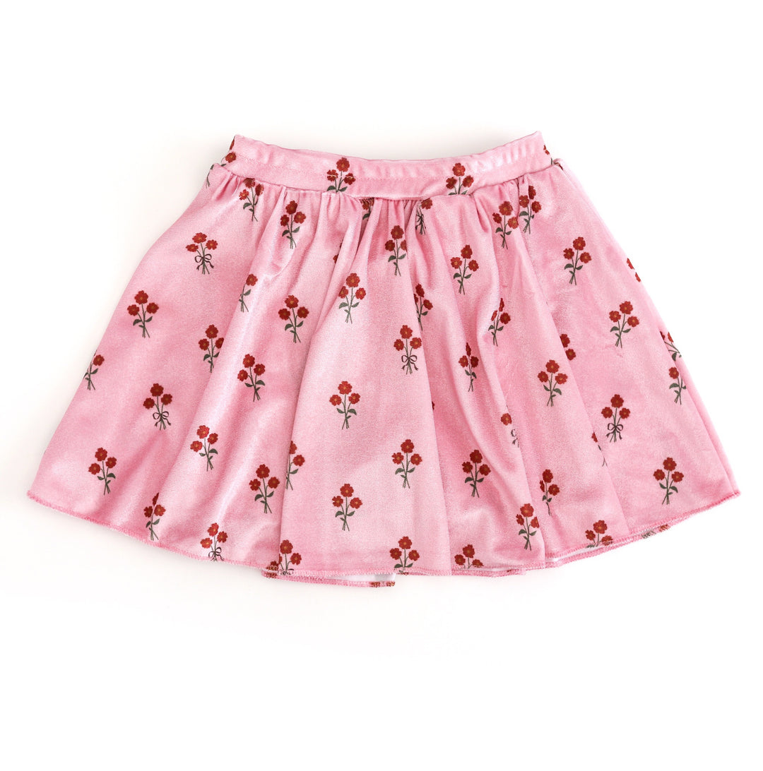 girls' light pink velvet skort with petite fall floral pattern