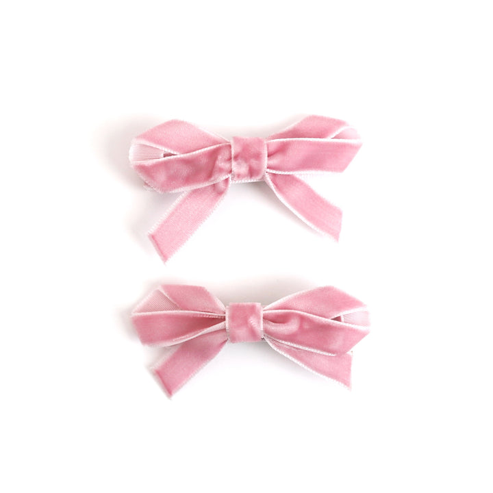 girl's light pink velvet ribbon pigtail bows on clips for spring and easter