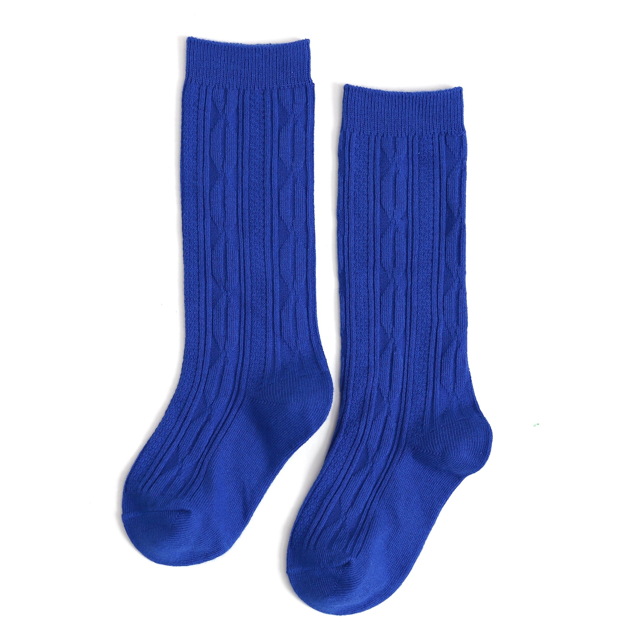 Classic Blue Cable Knit Knee High Socks