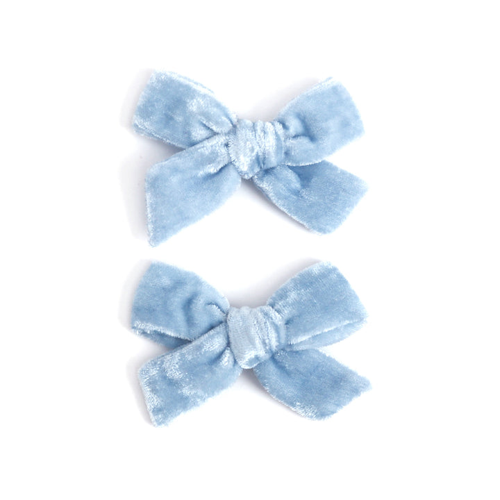 winter blue set of velvet pigtail bows for girl