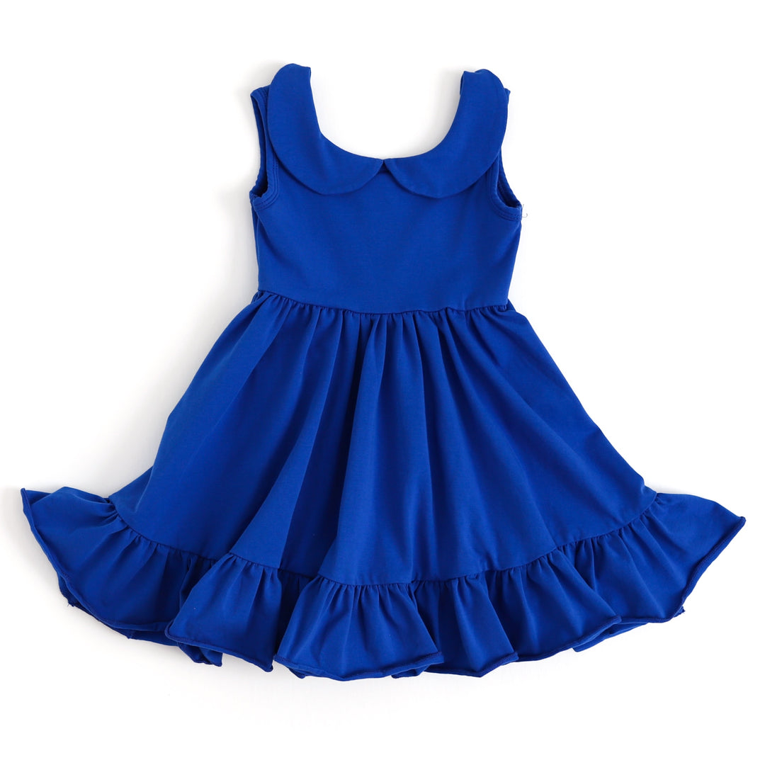 royal blue summer tank top dress with peter pan collar for little girls
