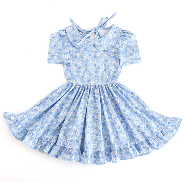 Girls' Spring Blue Floral Twirl Dress 10