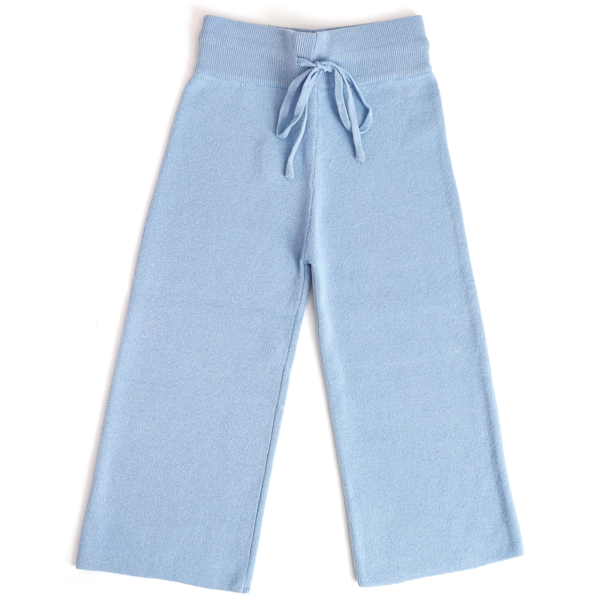 blue cotton knit sweater pants for spring with adjustable drawstring waistband