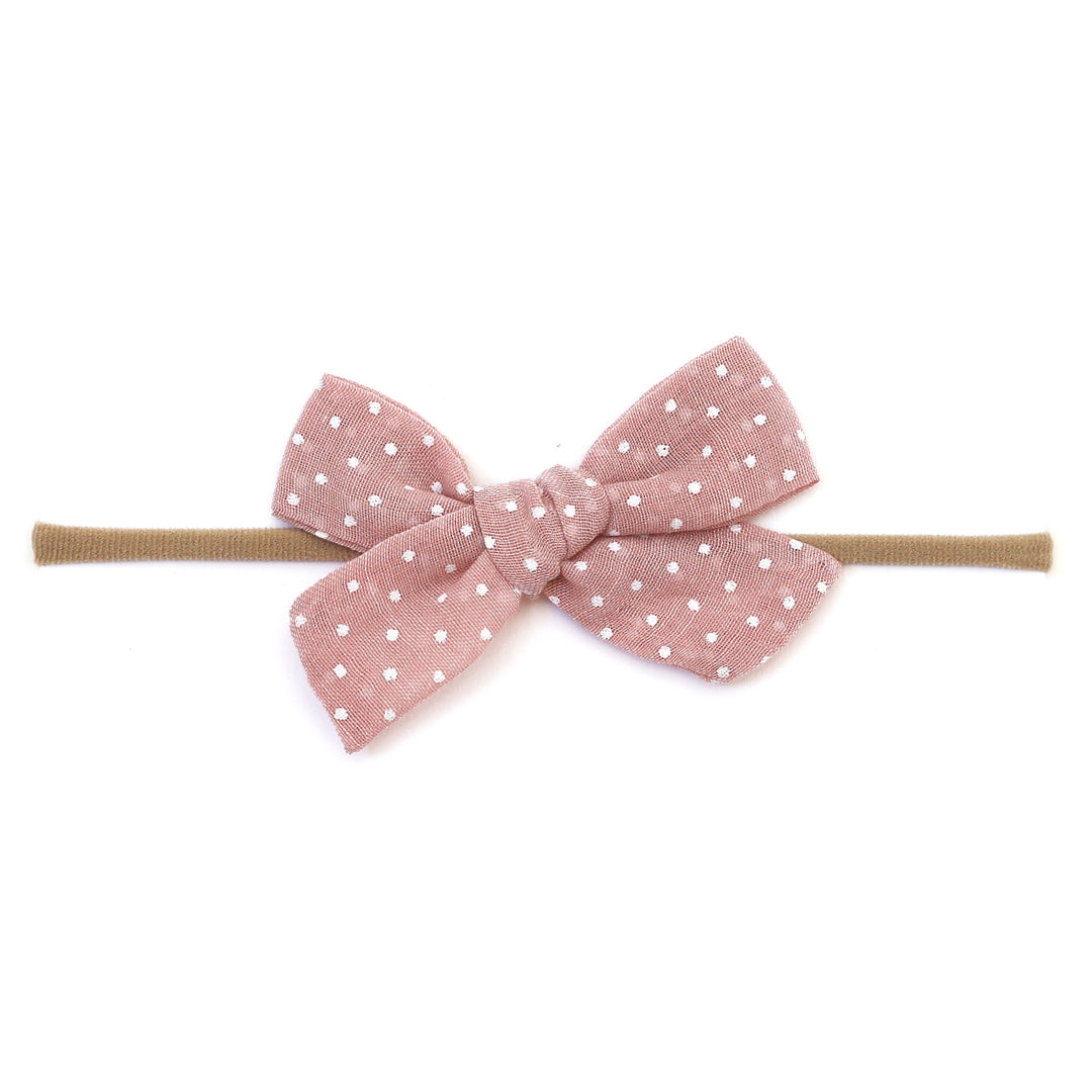 blush pink with white dot baby bow on nylon band