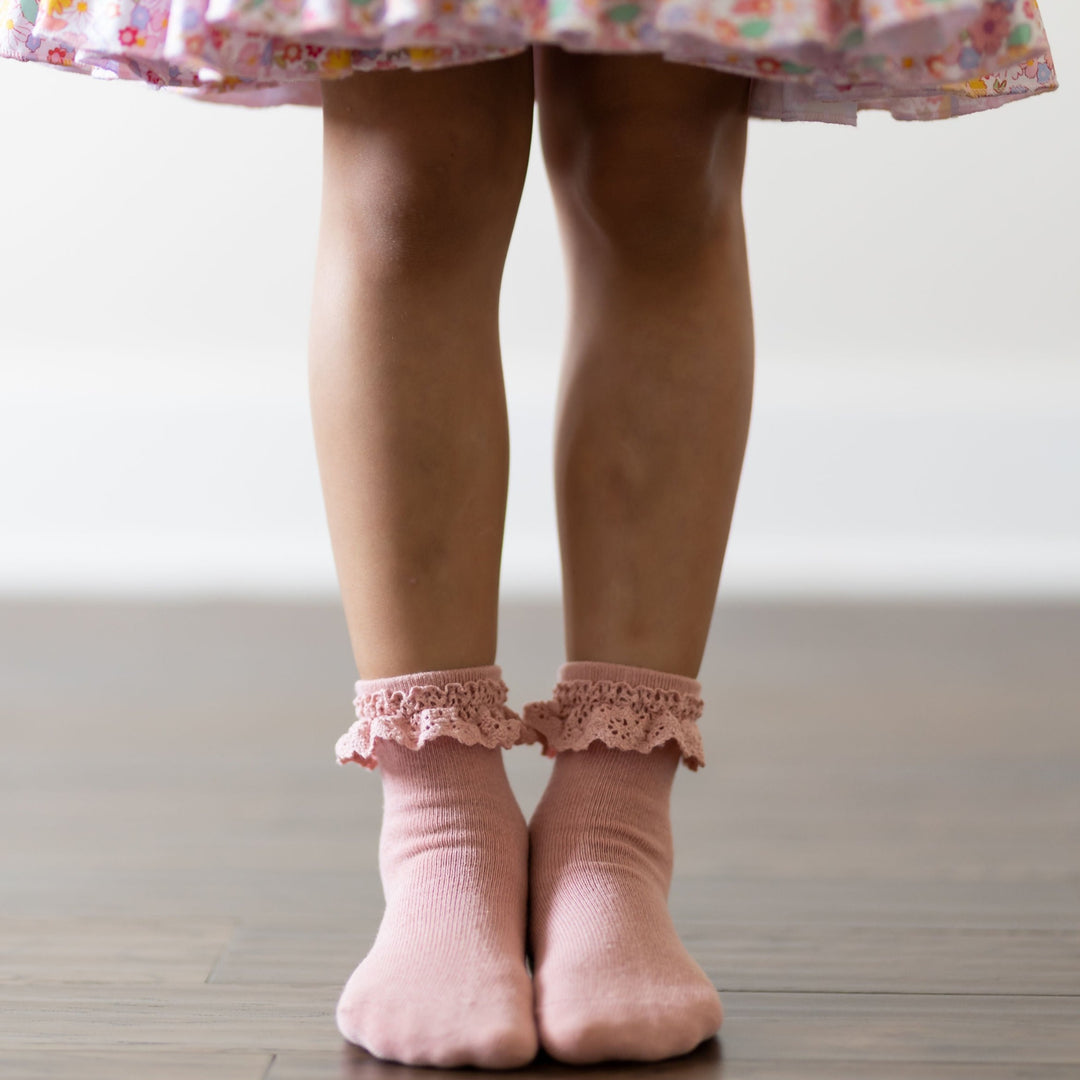 blush lace midi socks for babies, toddlers and girls