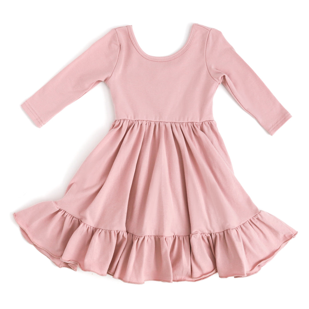 girls blush pink long sleeve twirl dress with pockets
