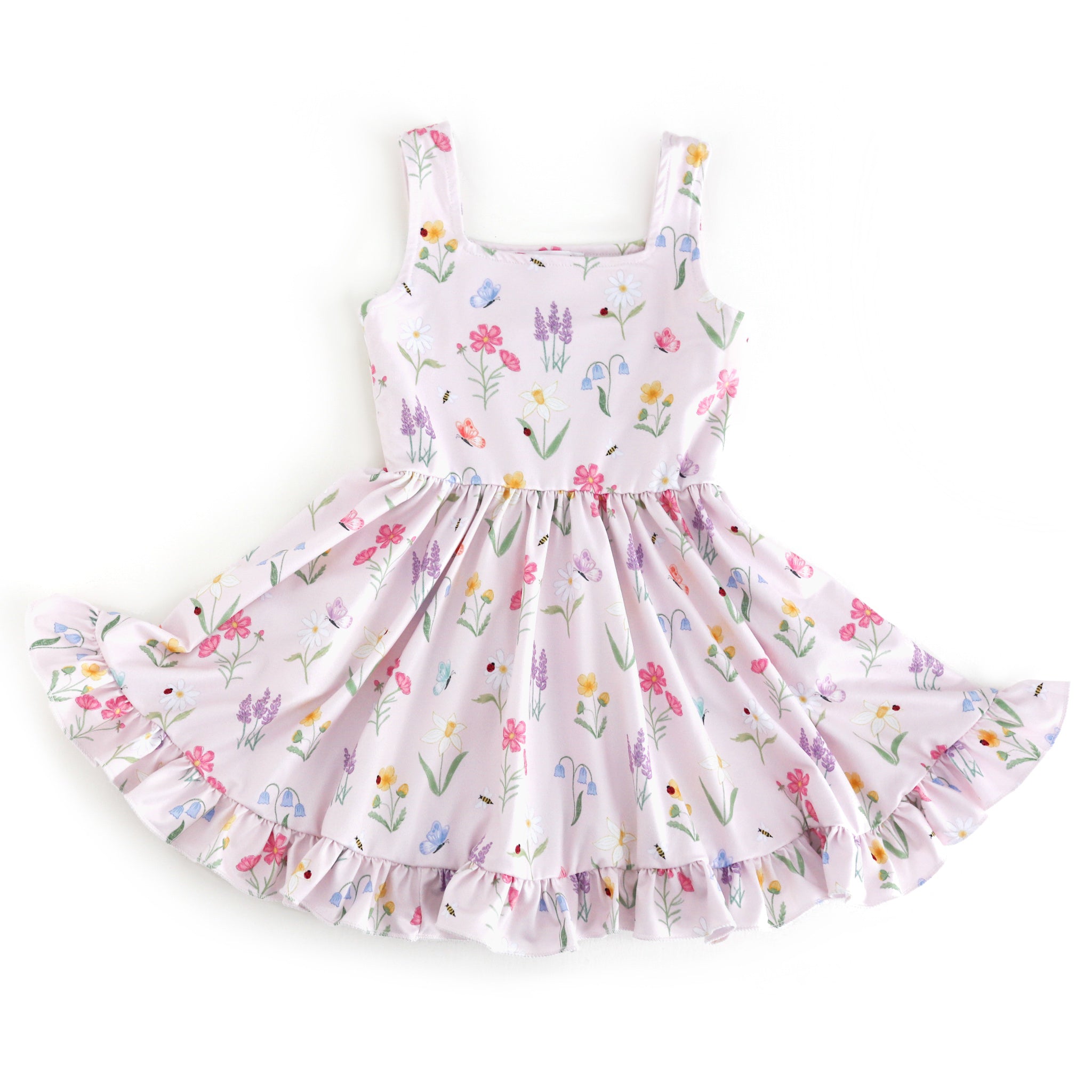 girls sleeveless square neck twirl dress with botanical flower print