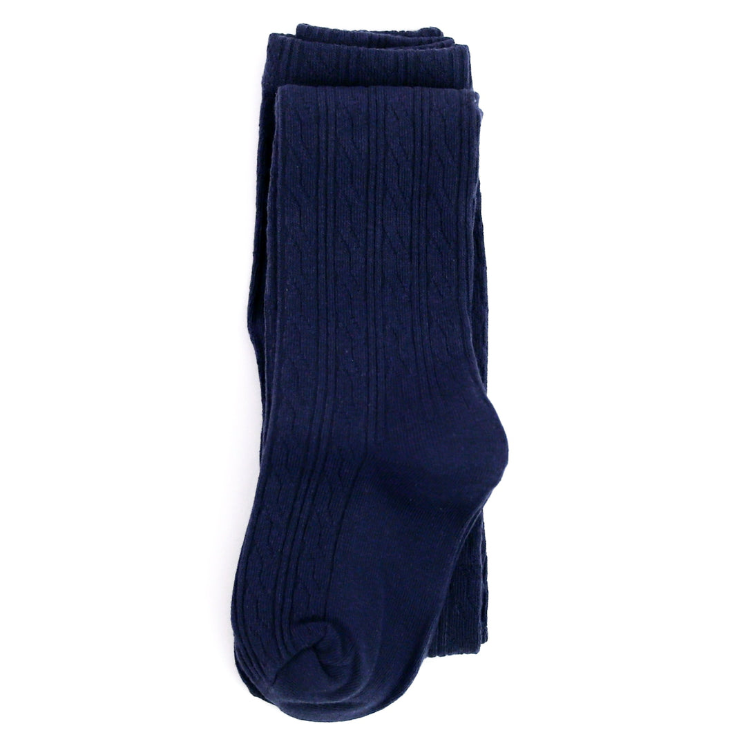 navy blue cotton cable knit tights for babies, toddlers and girls