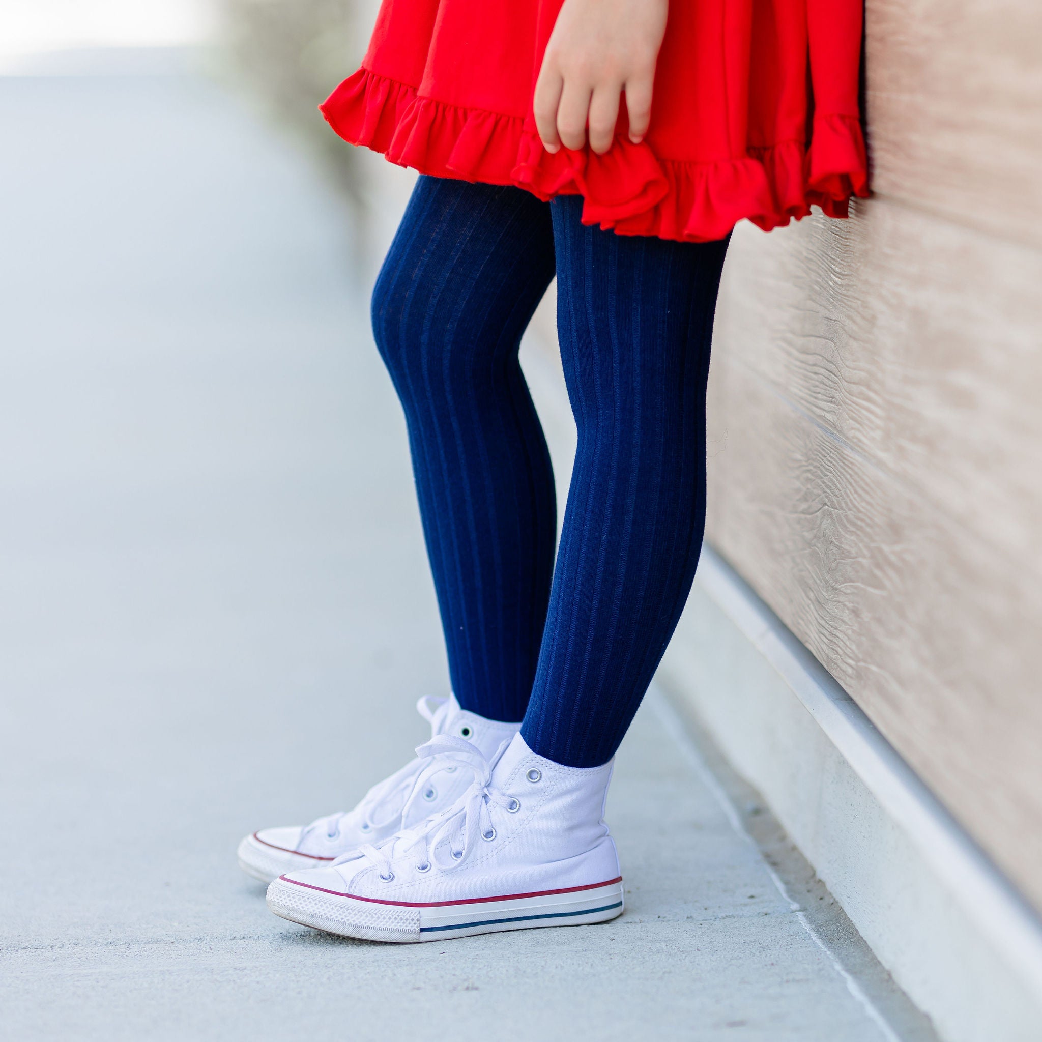 Little Stocking Company Navy Ribbed Cotton Tights 1 2 Years