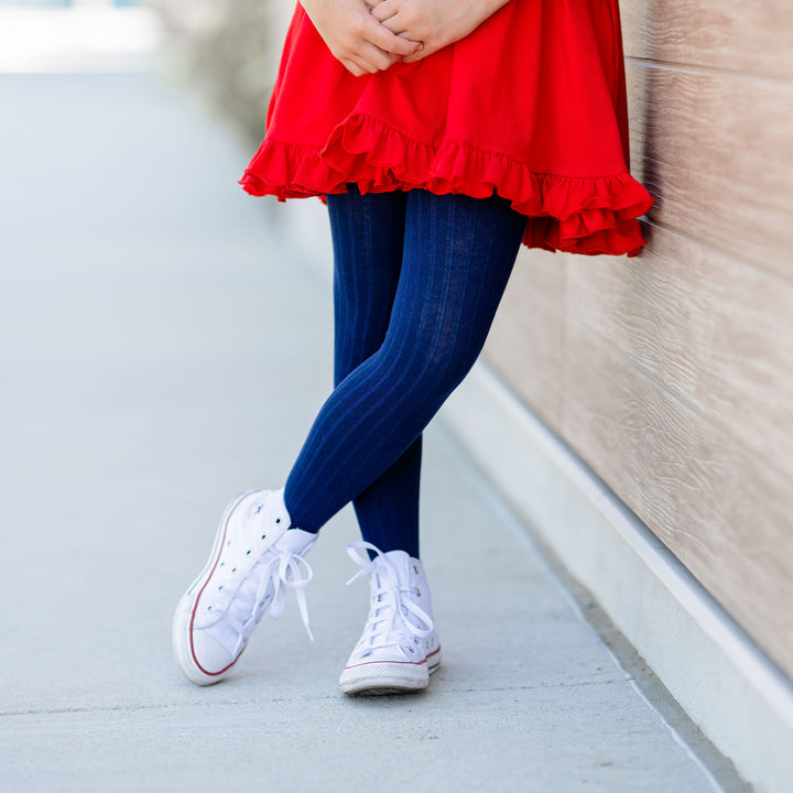 Ribbed Knit Tights - Bright Navy