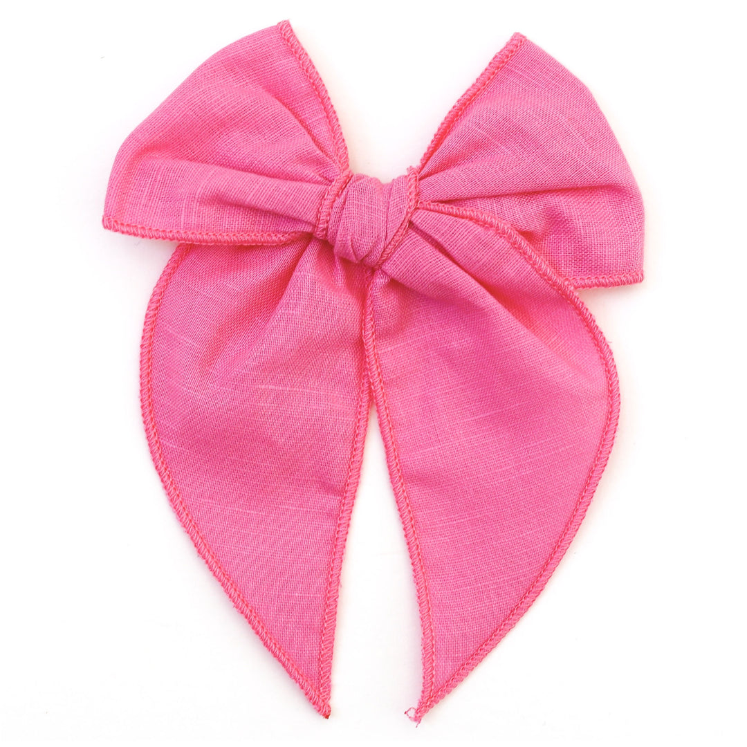 Girls' Linen Hair Bow Taffy Pink – Little Stocking Company
