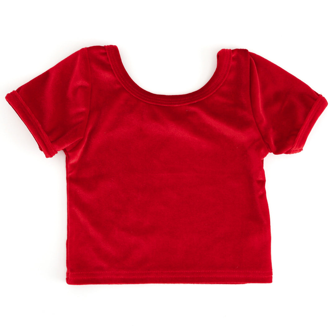 girls' fitted bright red velvet charm top 