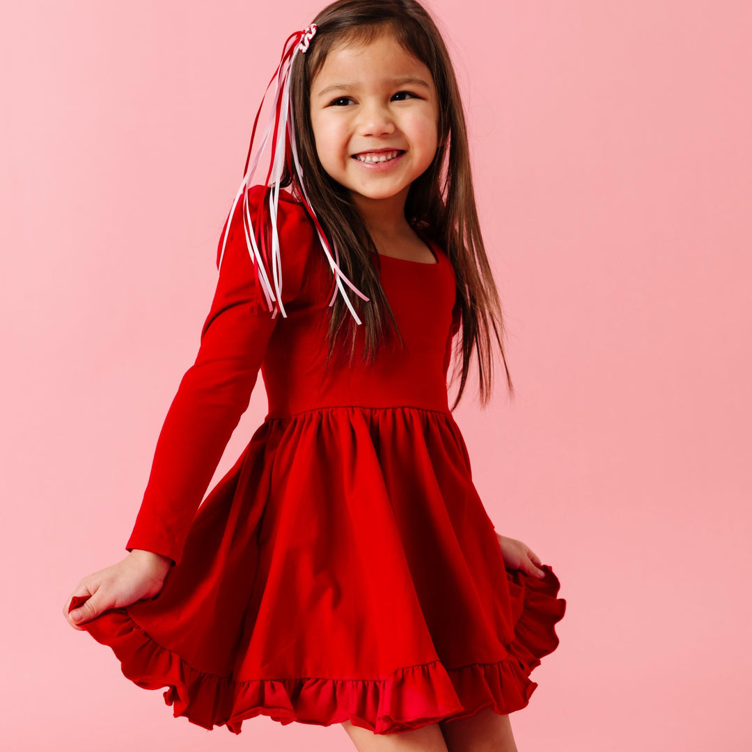 Girls' Valentine's Day Twirl Dress - Bright Red Little Stocking Company Girls' Valentine's Day Twirl Dress - Bright Red Little Stocking Company