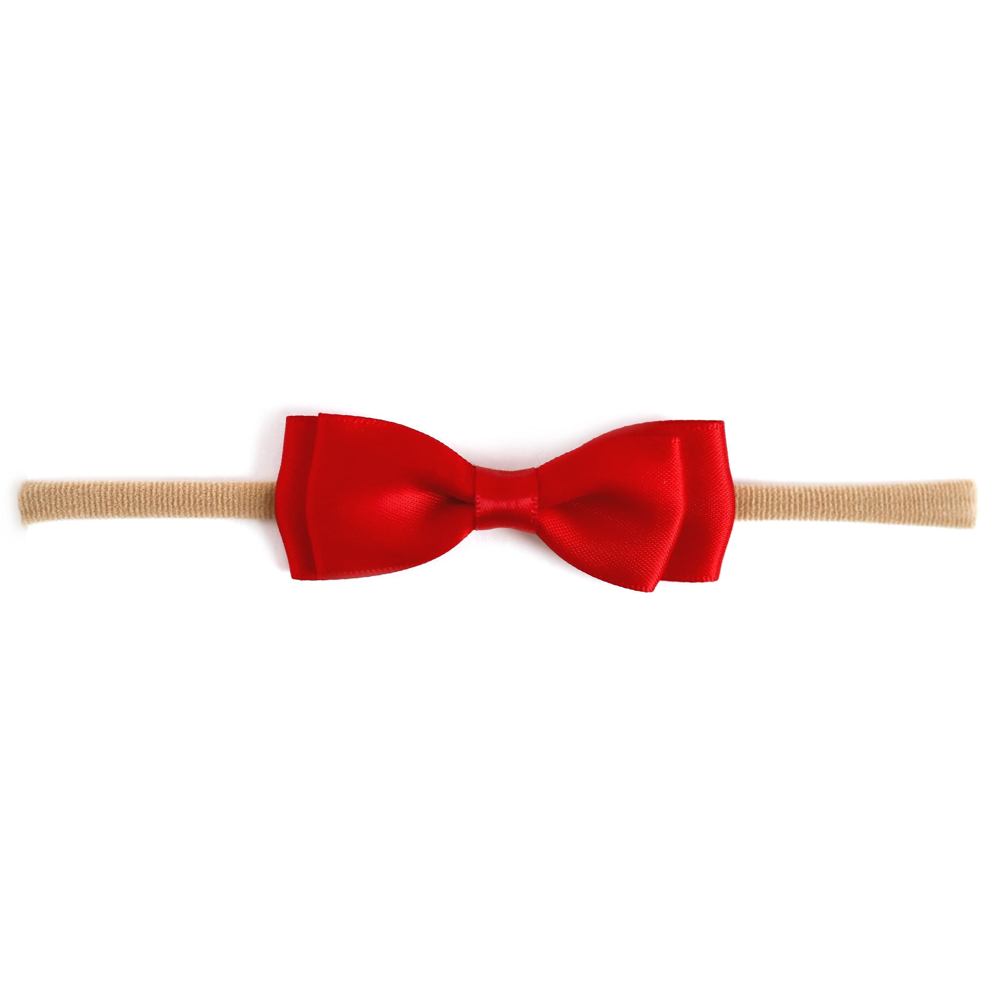 red satin bow for baby on nylon headband