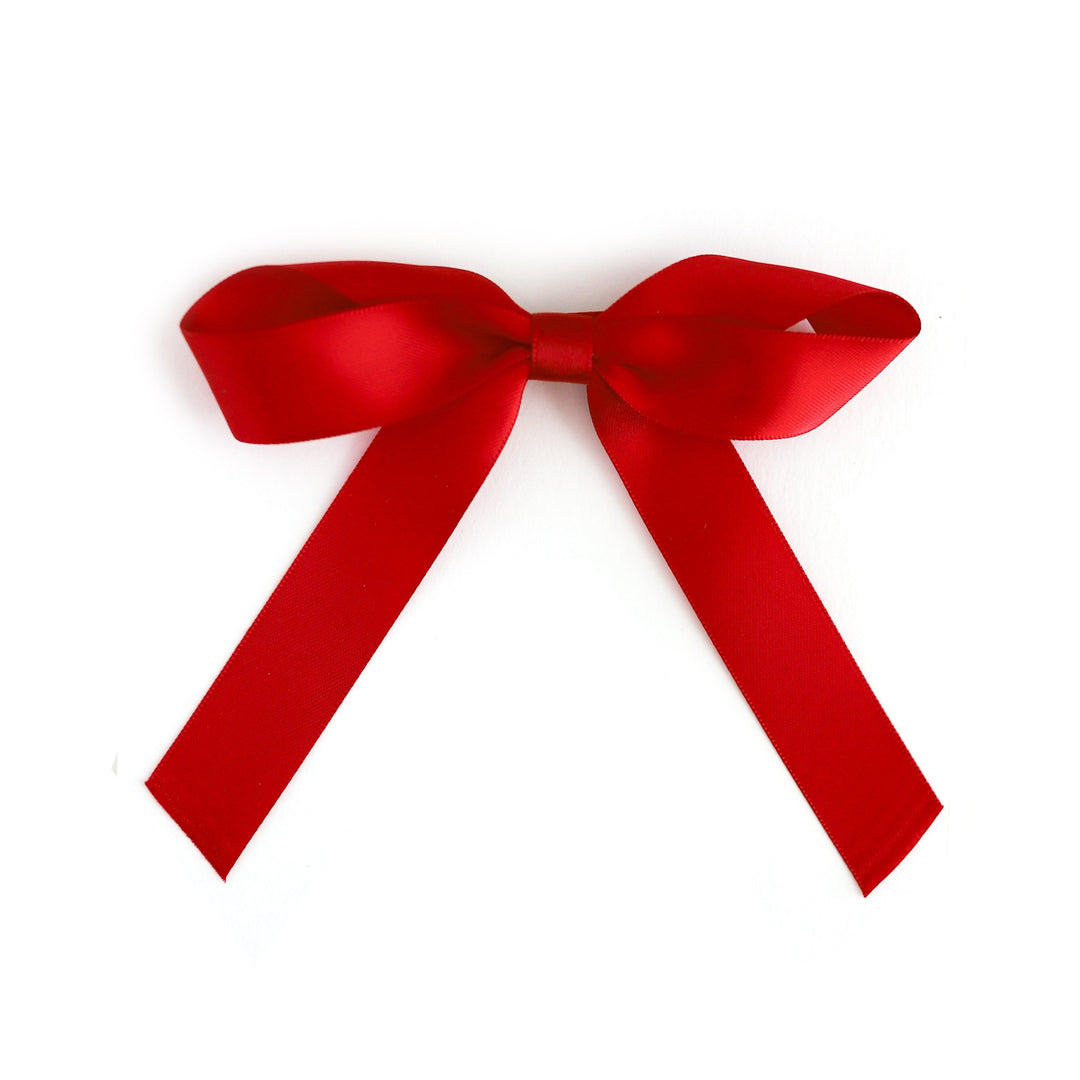 hand tied red satin ribbon bow on clip for 4th of July