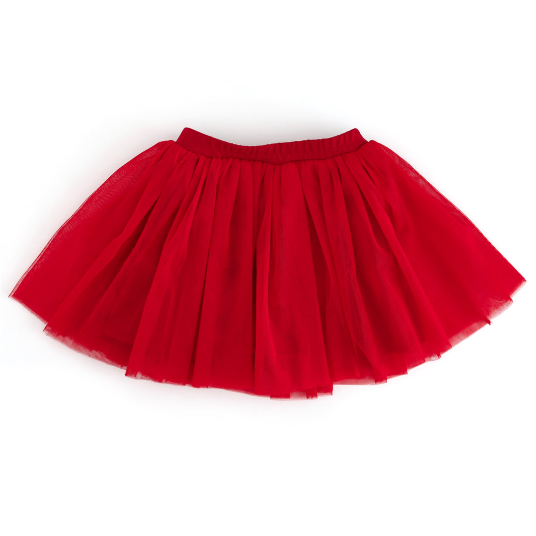 girls bright red Christmas tulle skirt with elastic waistband
