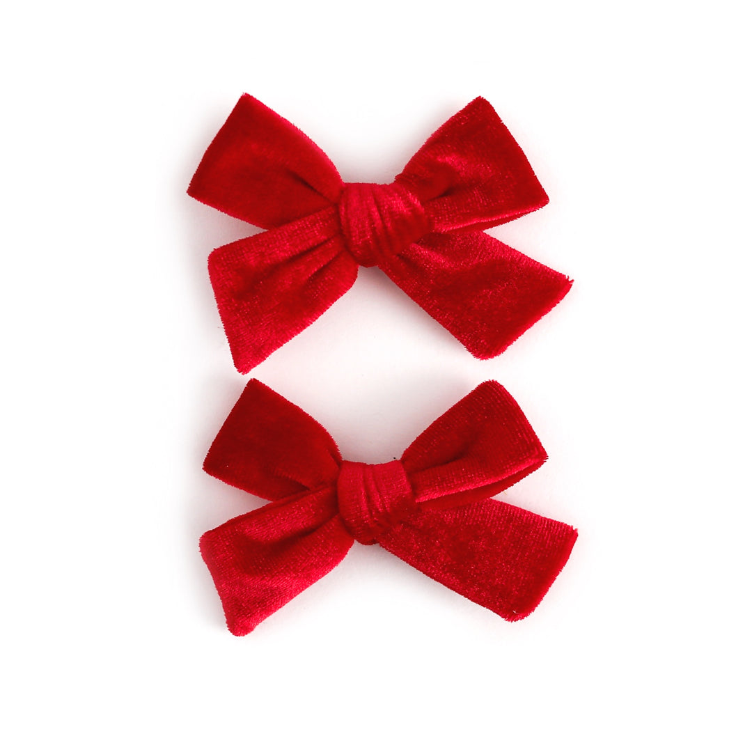 girls' bright red velvet pigtail bows on clips for Christmas