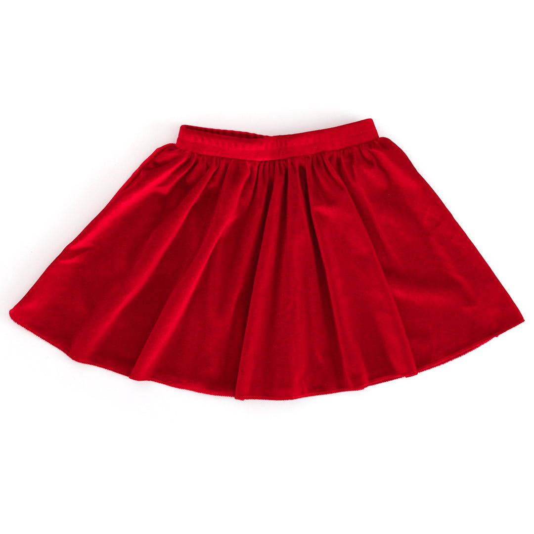 girls bright red twirly velvet Christmas skirt