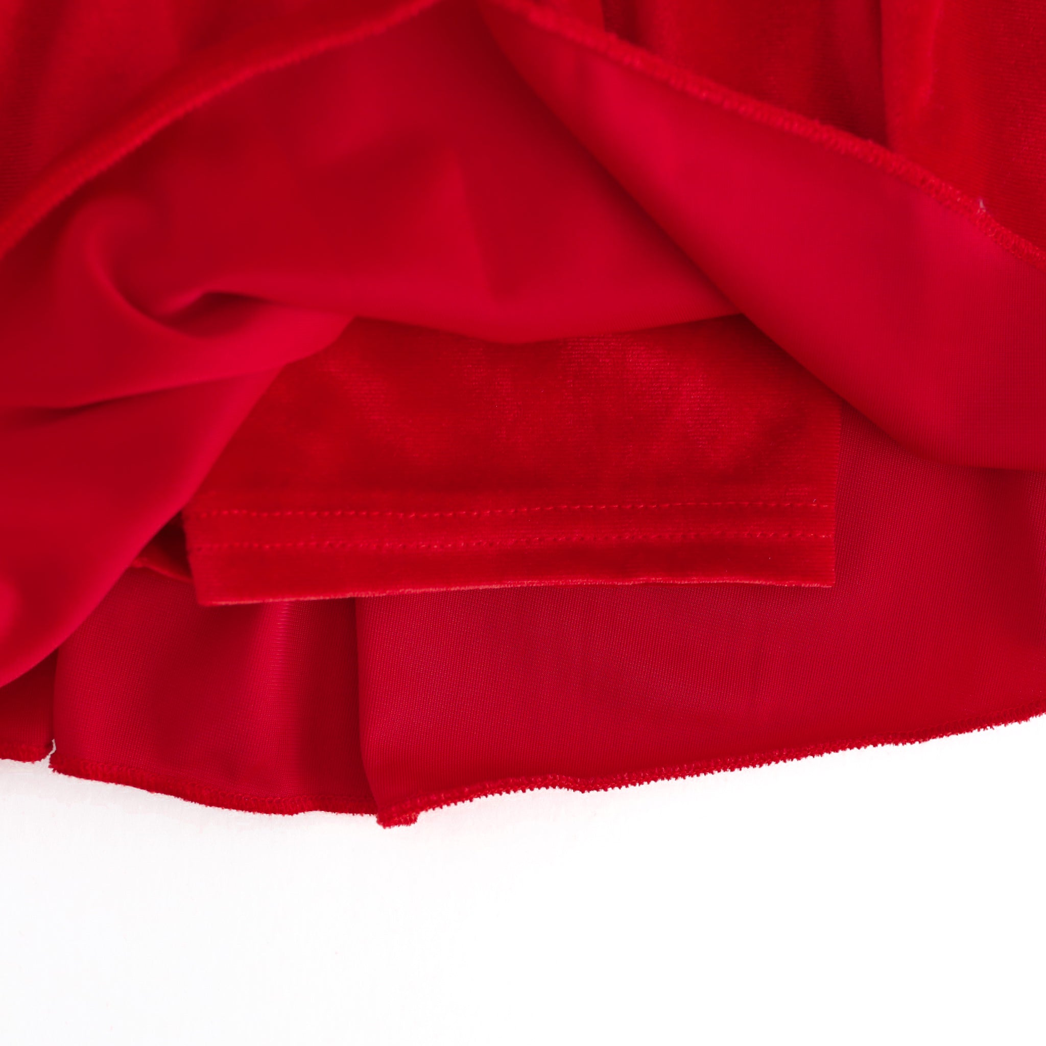 closeup of attached red velvet biker style shorts for girls Valentines skort