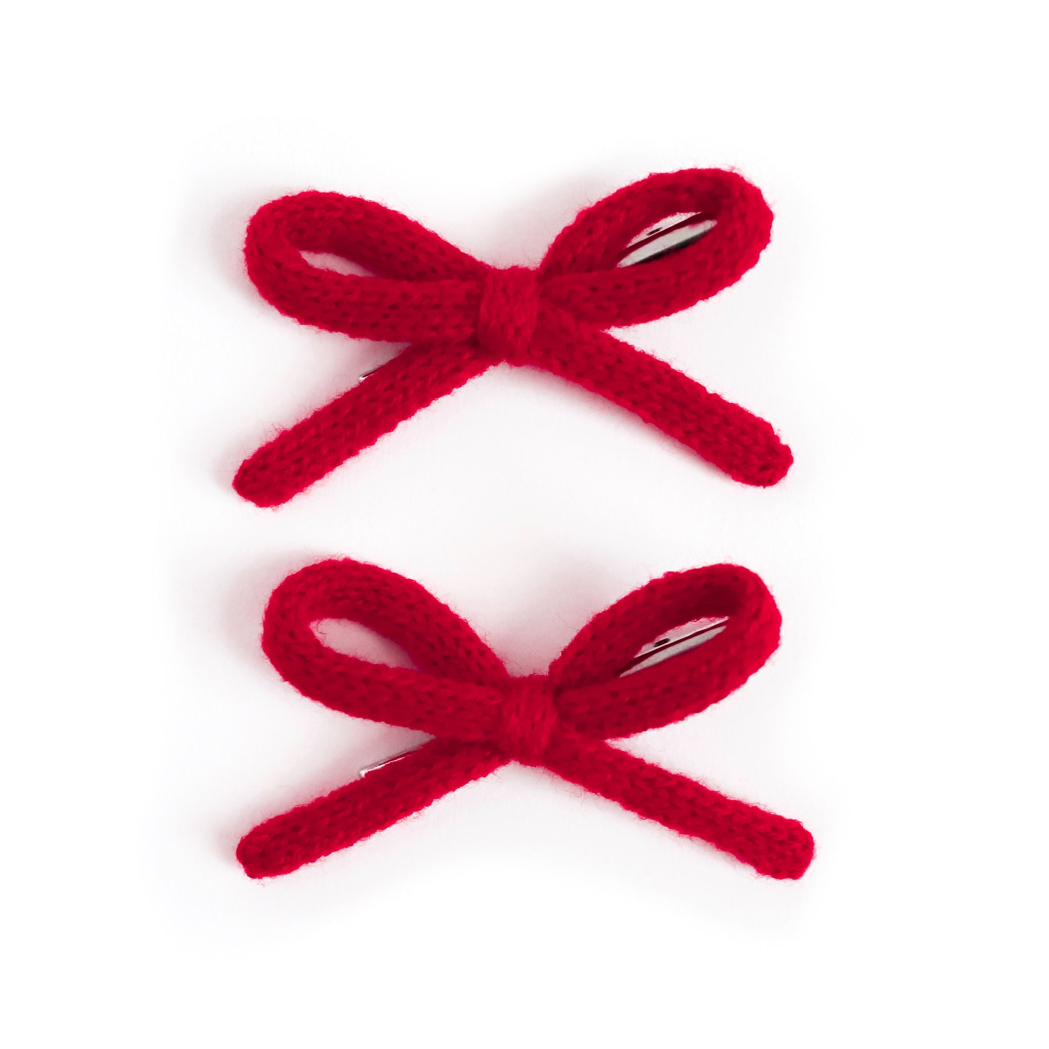 girls yarn pigtail bows on clips in bright red