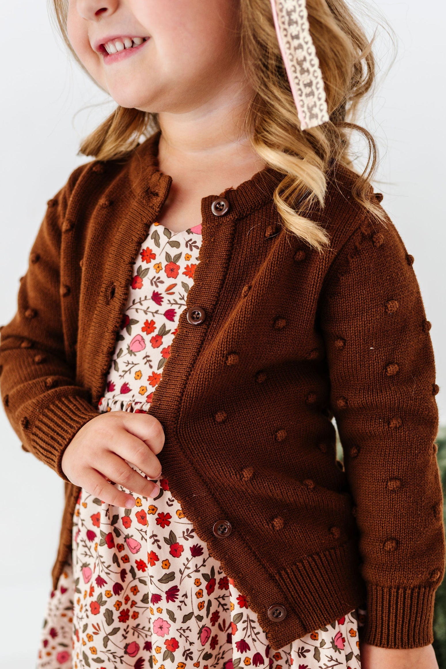 girls brown bubble knit cardigan fall 