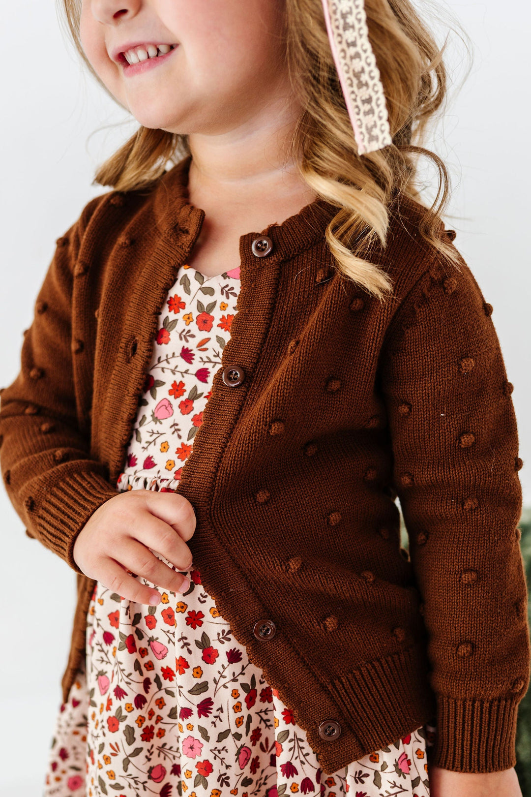 girls brown bubble knit cardigan fall 