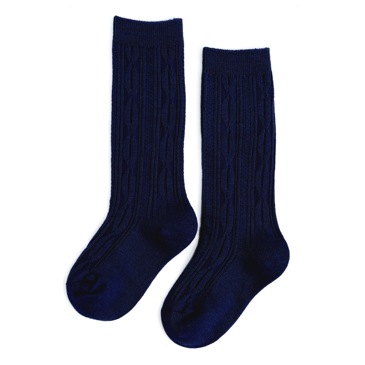 navy blue cable knit knee high socks for school uniforms