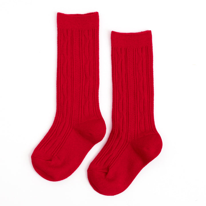 bright red cable knit knee high socks for school uniforms