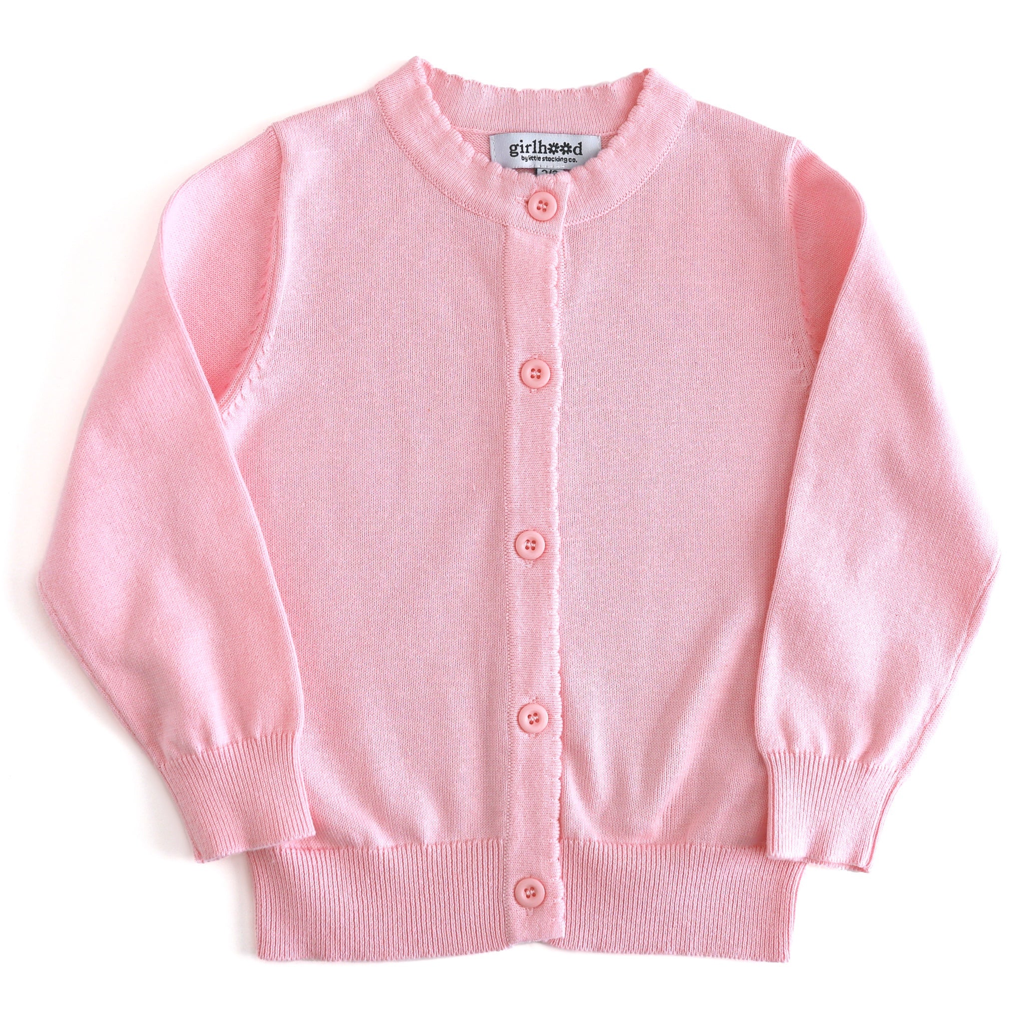 girl's cotton knit pink cardigan with buttons to match back to school outfits