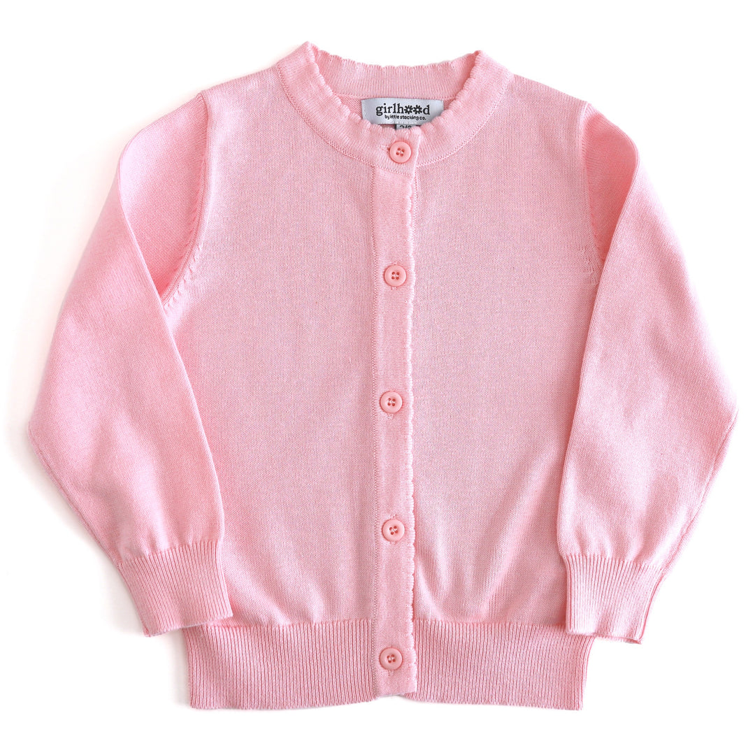 girl's cotton knit pink cardigan with buttons to match back to school outfits