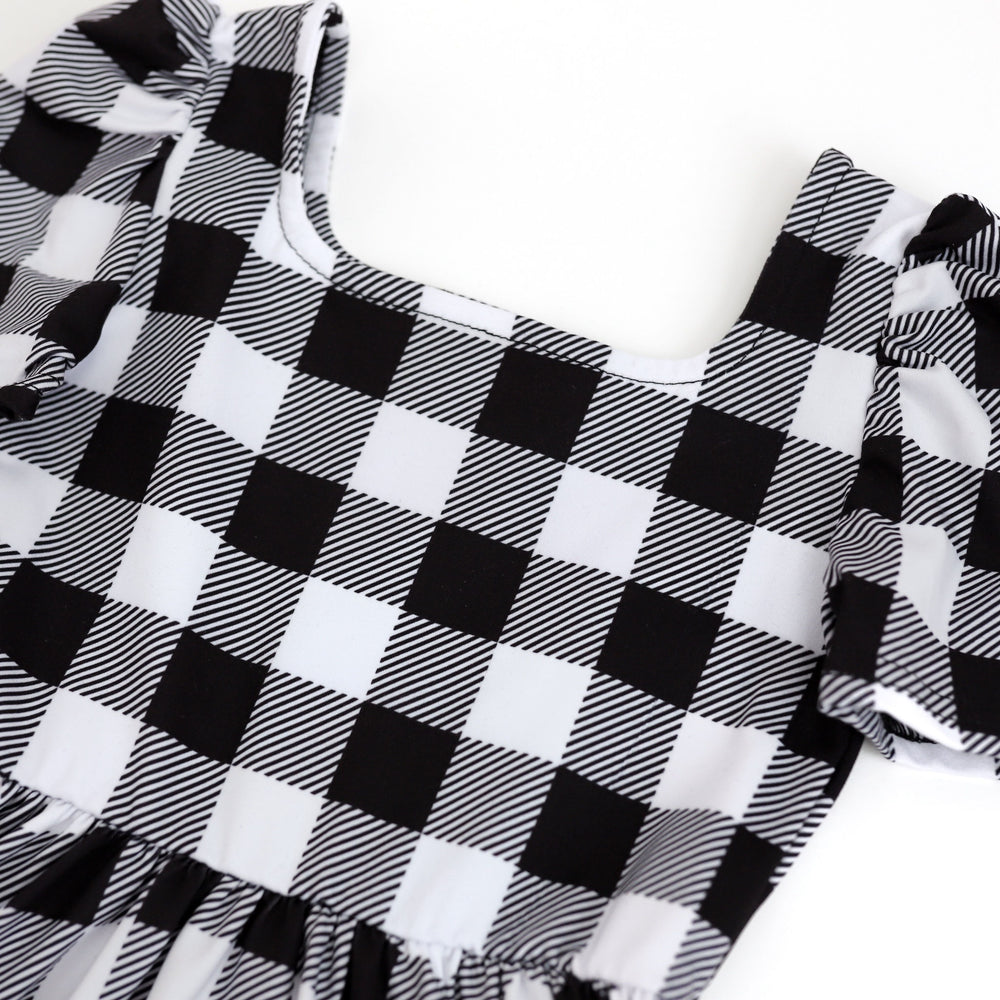 girls square neck buffalo plaid dress detail