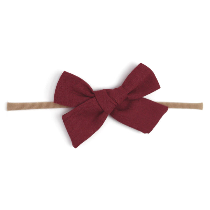 burgundy linen baby bow