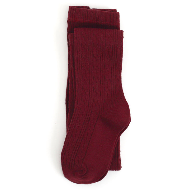 burgundy cable knit tights for babies, toddlers and girls
