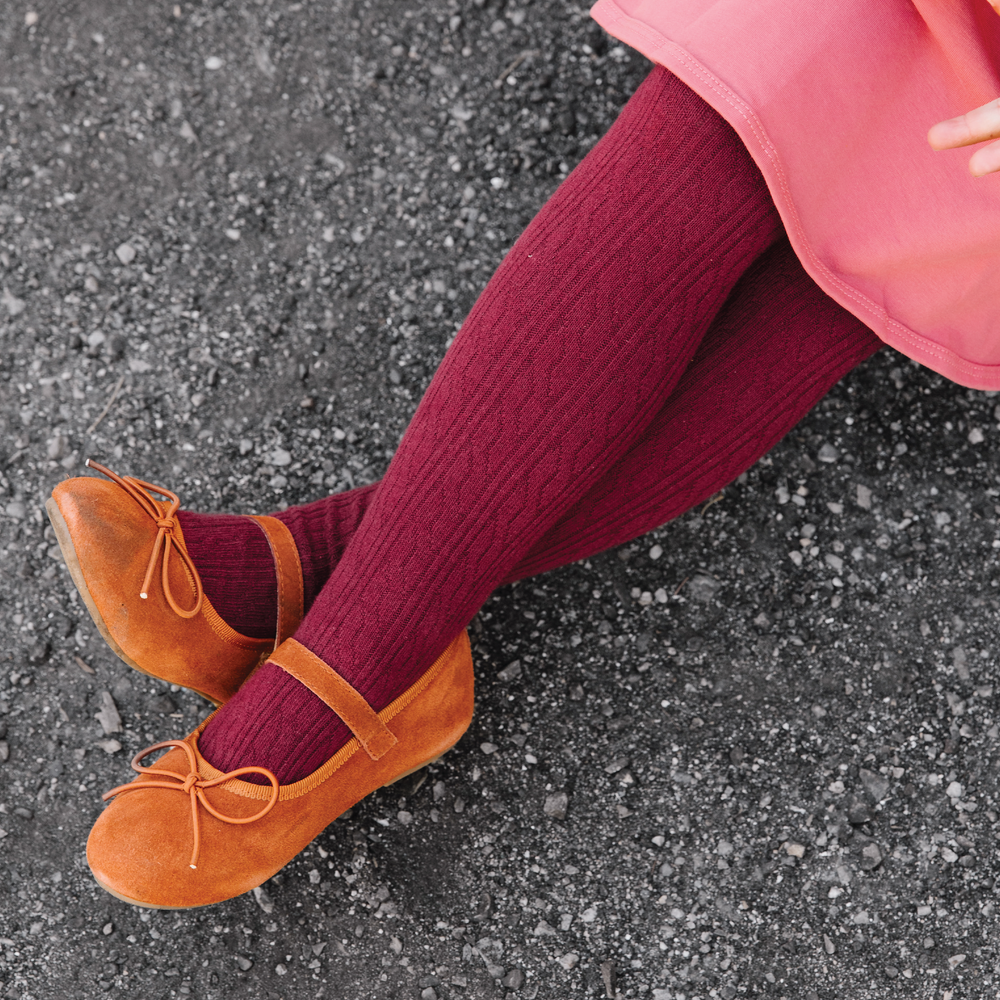 Burgundy cable knit tights hot sale