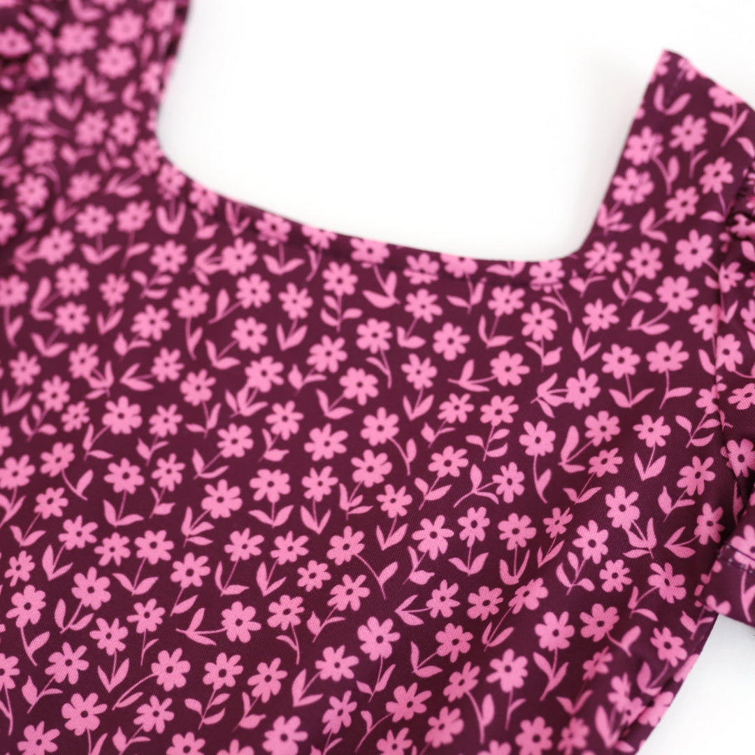 girls' fall burgundy floral dress detail 