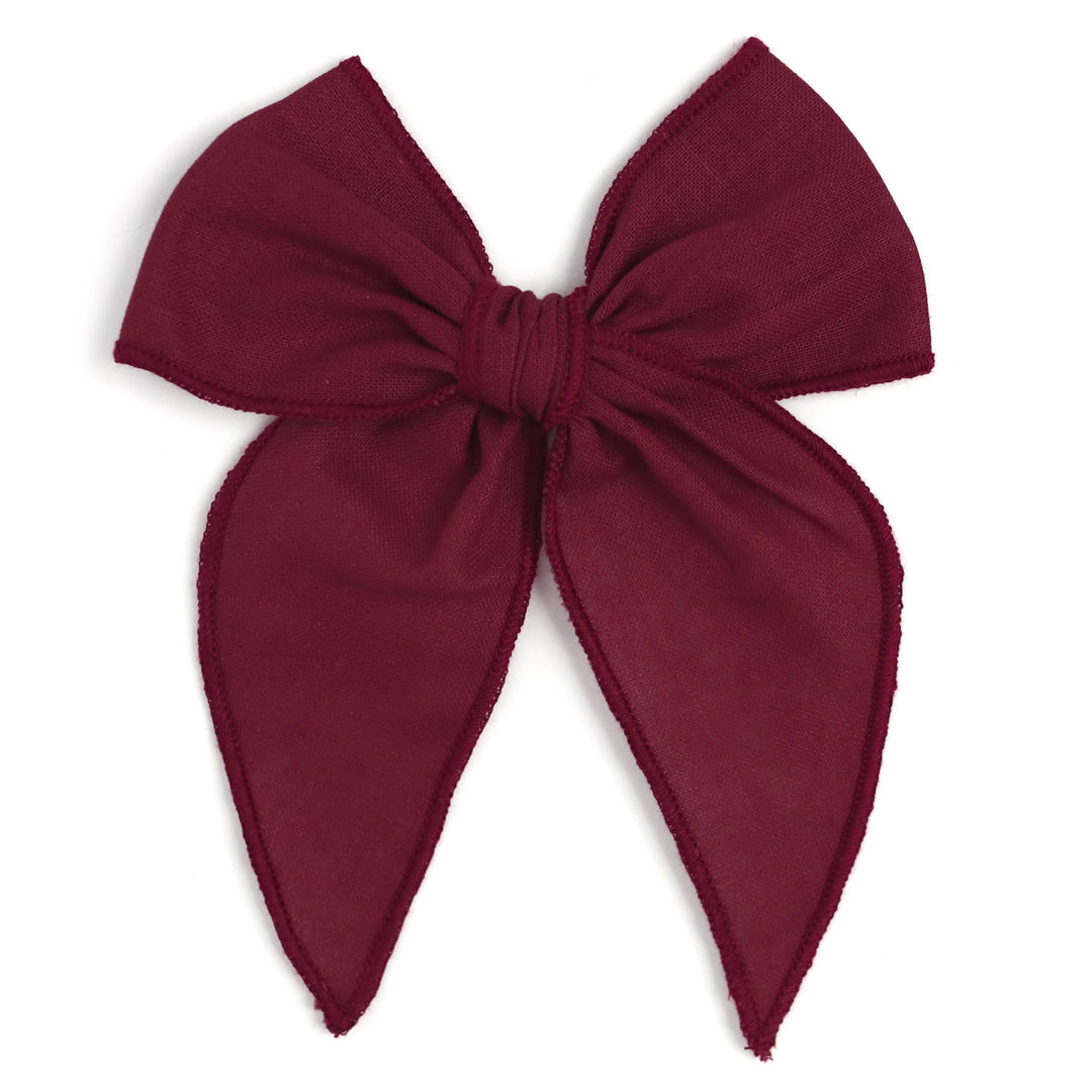 burgundy linen girls hair bow