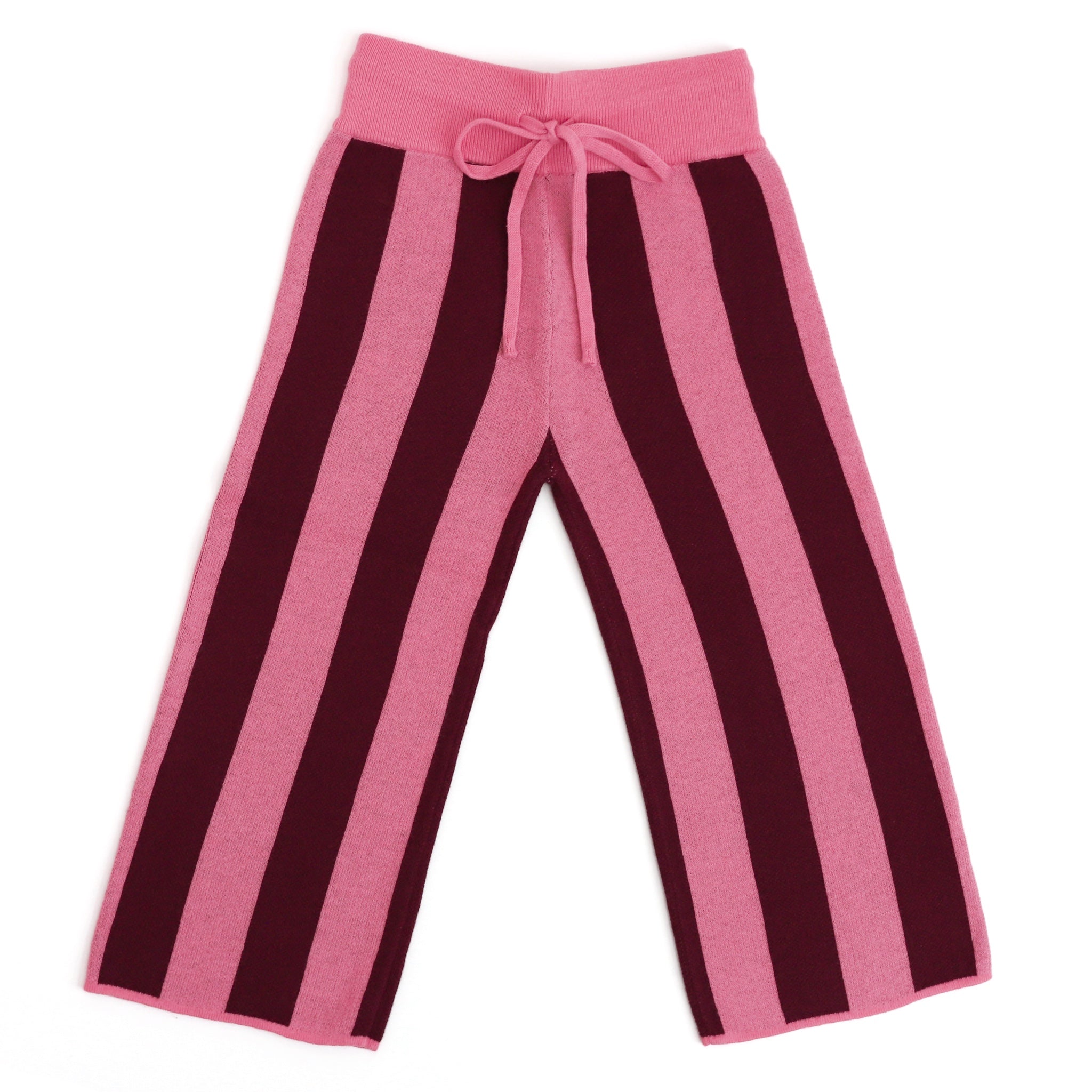 girls' burgundy and pink vertical striped sweater pants