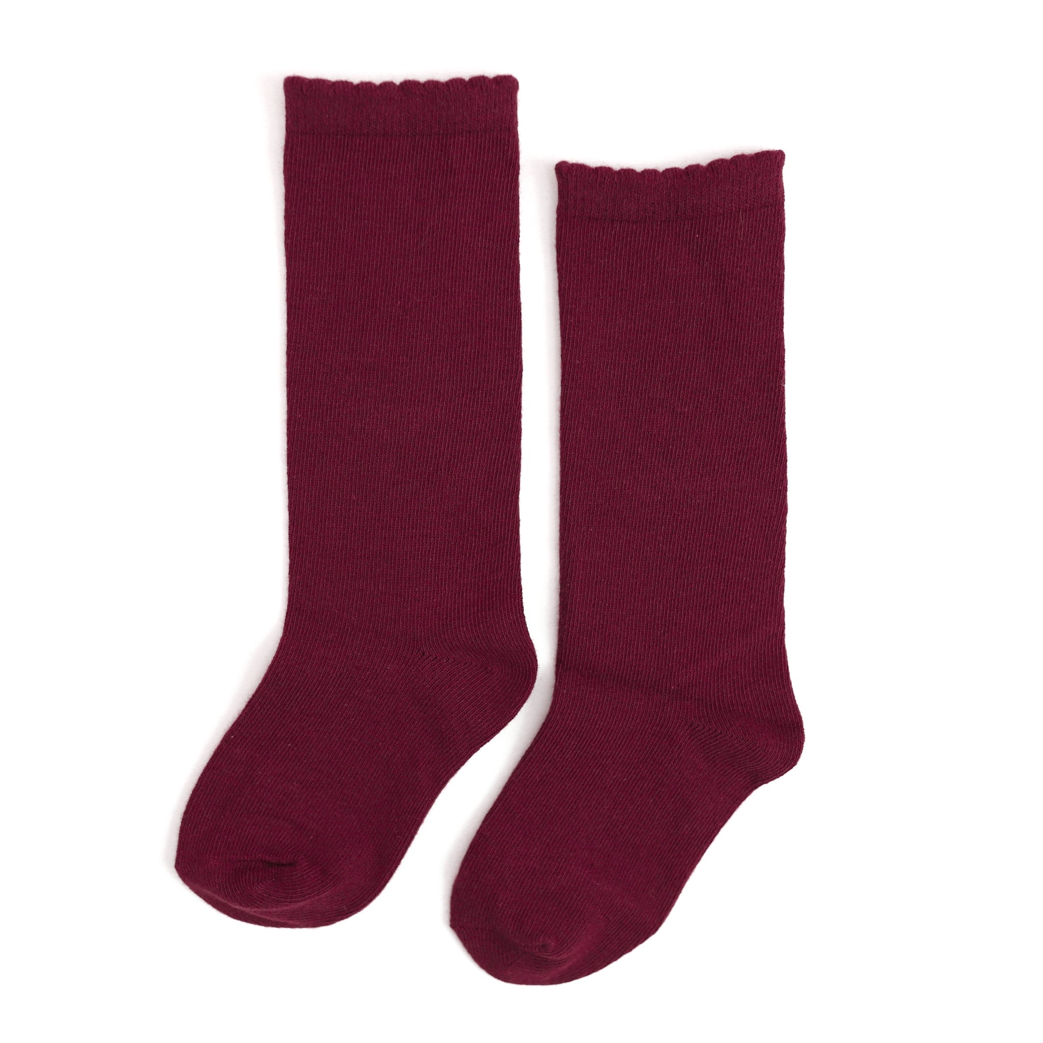 girls burgundy scallop trim knee high socks