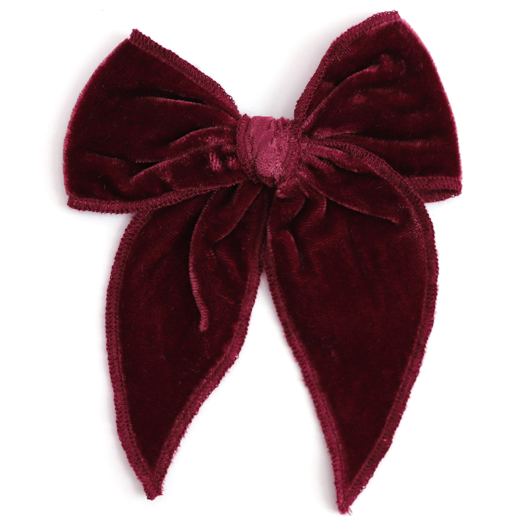 girls' burgundy velvet hair bow 