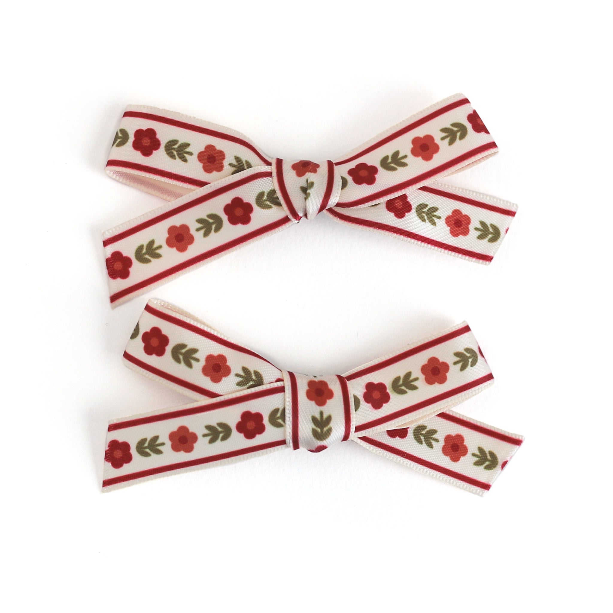 girls floral print ribbon pigtail bows in shades of burgundy for fall