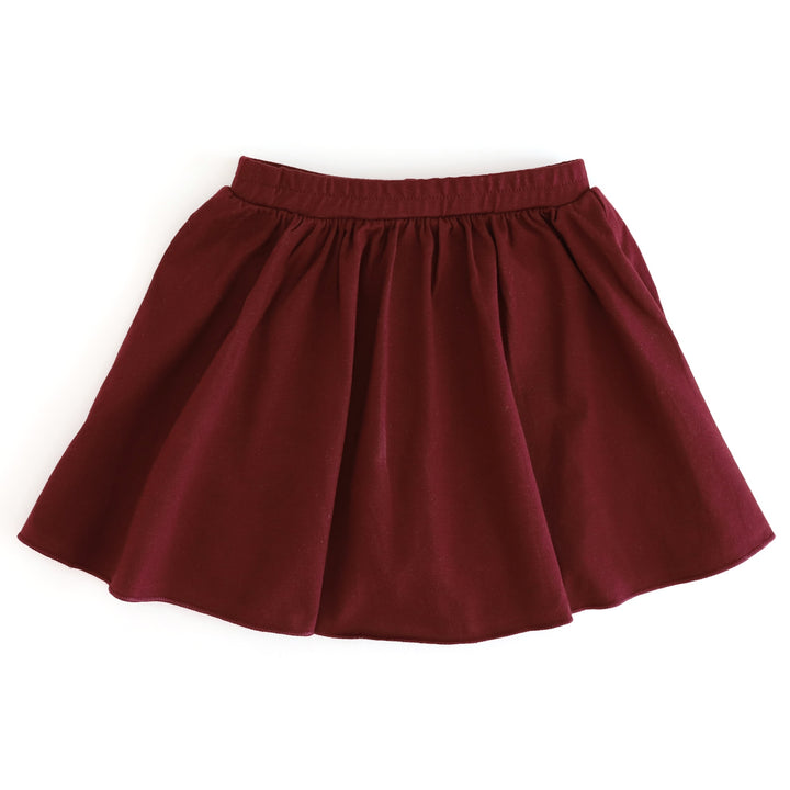 girls' cotton blend skort in burgundy with matching built in shorts for fall mix and match
