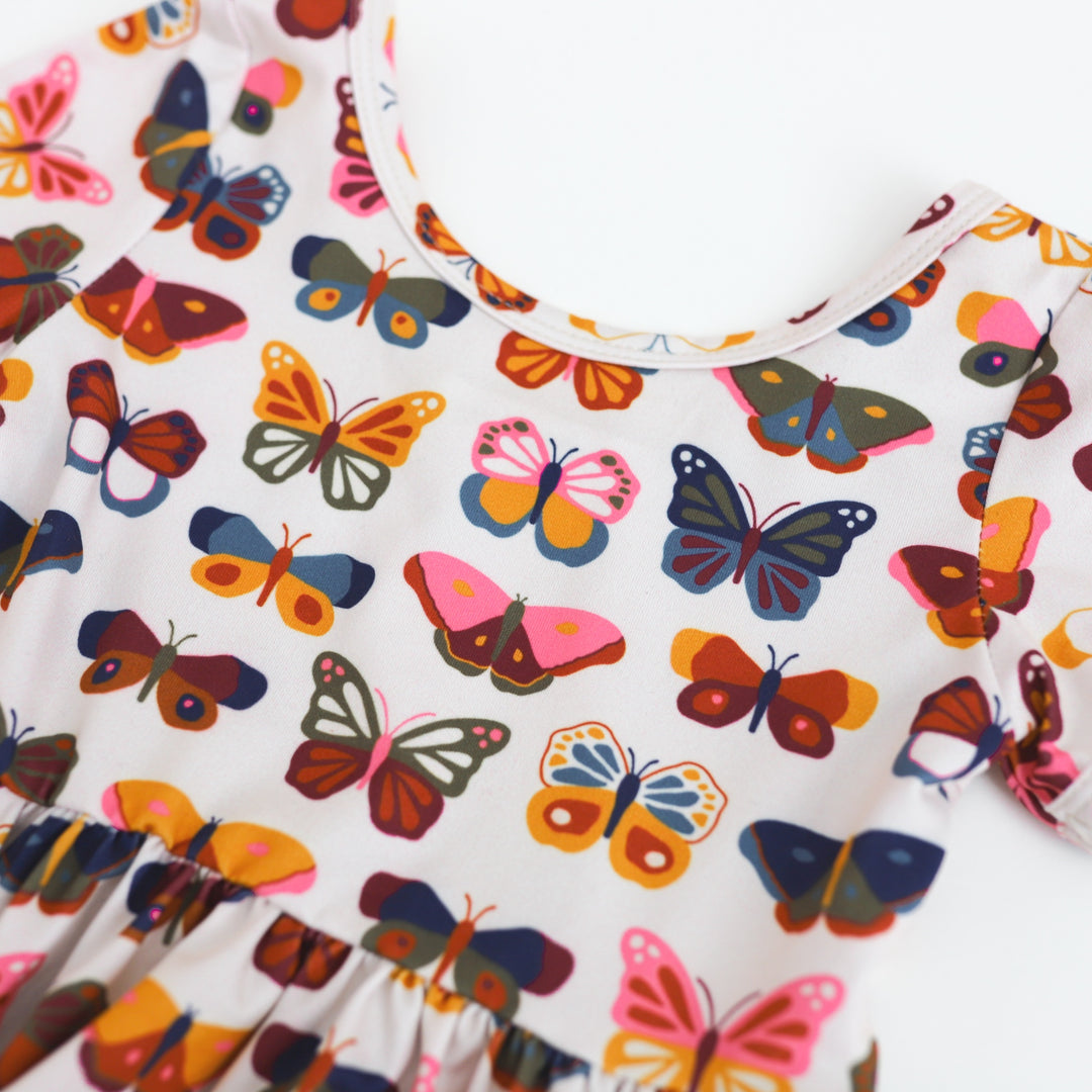 girls' butterfly print everyday pocket dress detail